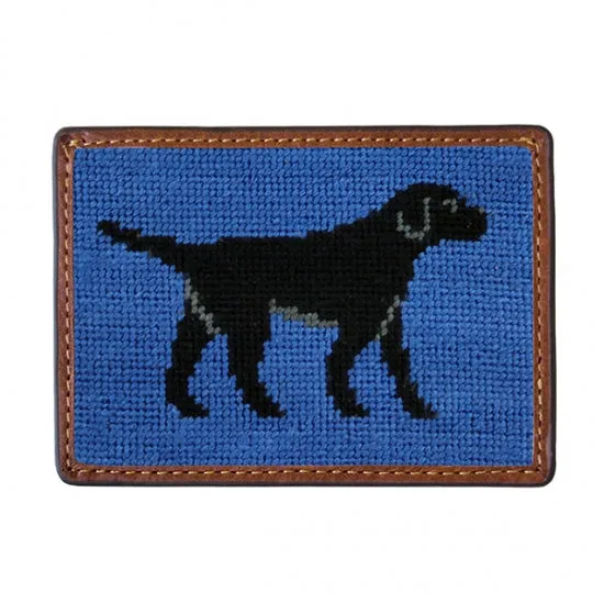 Smathers & Branson Black Lab Walking Needlepoint Card Wallet - Classic Navy