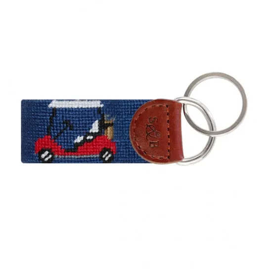 Smathers and Branson Rainbow Golf Cart Needlepoint Key Fob - Classic Navy