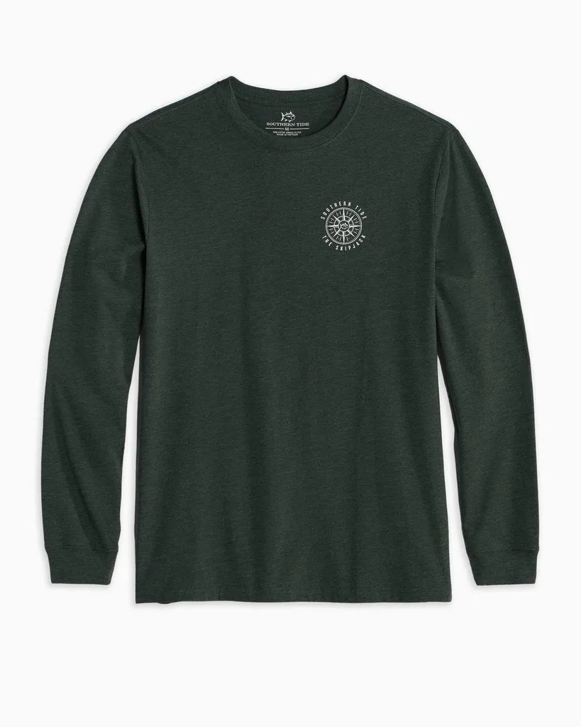 Southern Tide Channel Marker Compass Long Sleeve T-Shirt - Heather Green Gables
