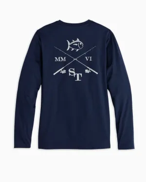 Southern Tide Crossed Fishing Performance Long Sleeve T-Shirt - Heather True Navy