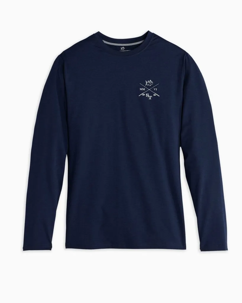 Southern Tide Crossed Fishing Performance Long Sleeve T-Shirt - Heather True Navy