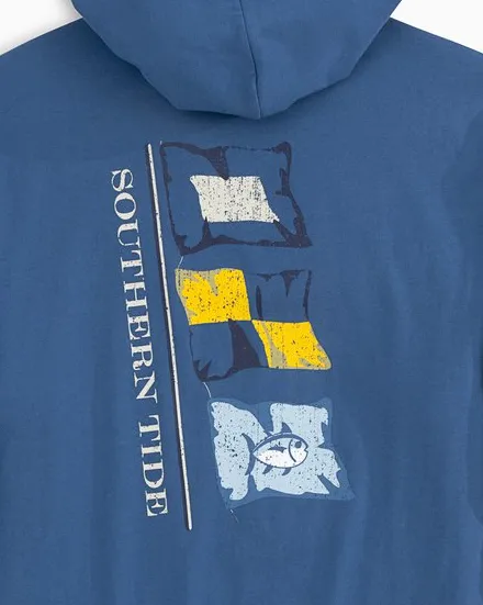 Southern Tide Long Sleeve Point Lobos Flags Hoodie T-Shirt - Seven Seas Blue