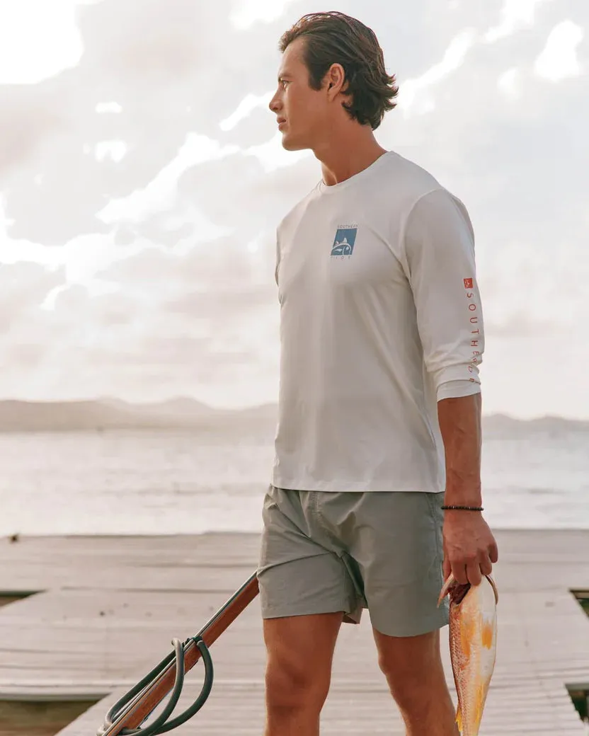 Southern Tide Men's Boxed Chest Performance Long Sleeve T-Shirt - Sand White