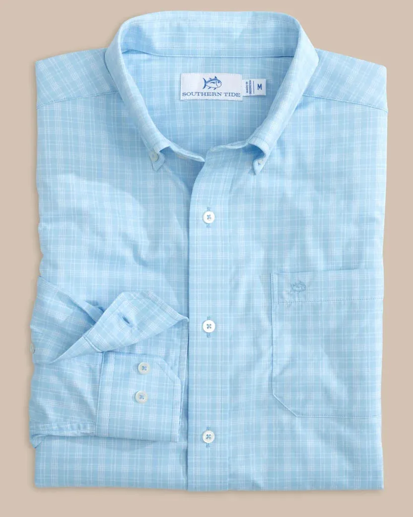 Southern Tide Men's brrr Intercoastal Pettigru Plaid Long Sleeve Sport Shirt - Clearwater Blue