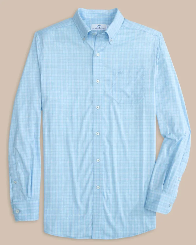 Southern Tide Men's brrr Intercoastal Pettigru Plaid Long Sleeve Sport Shirt - Clearwater Blue