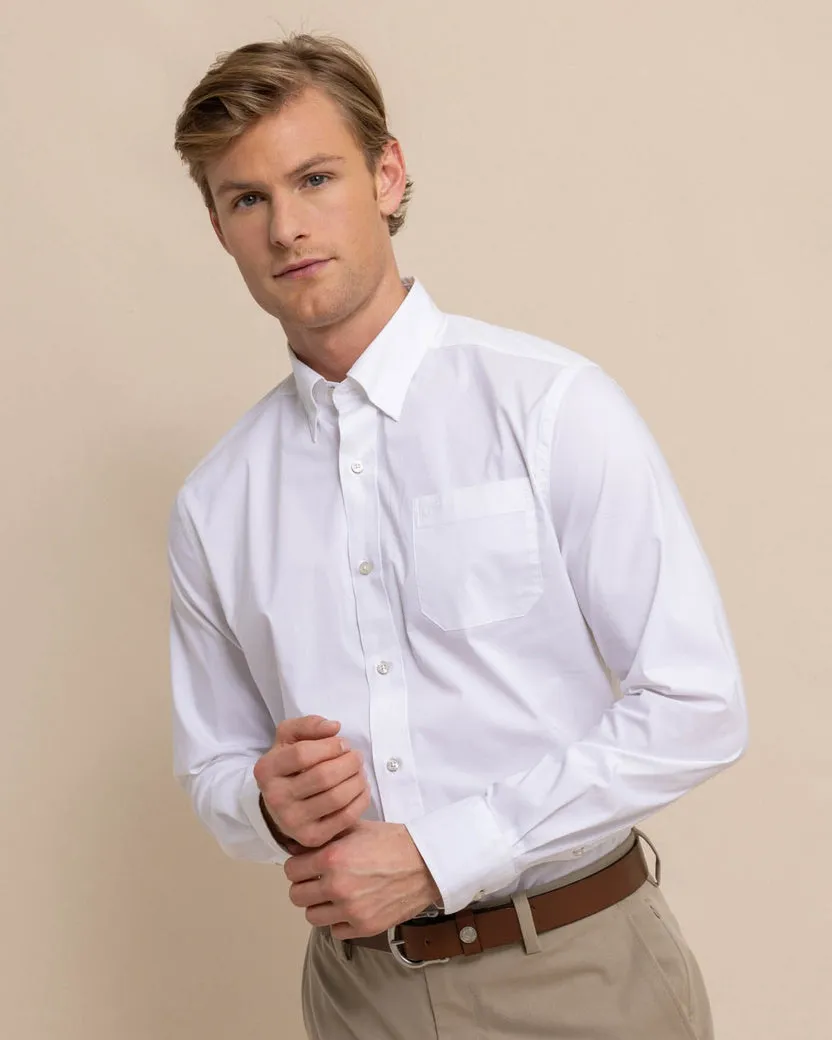 Southern Tide Men's Charleston Overbrook Solid Long Sleeve Sport Shirt - White