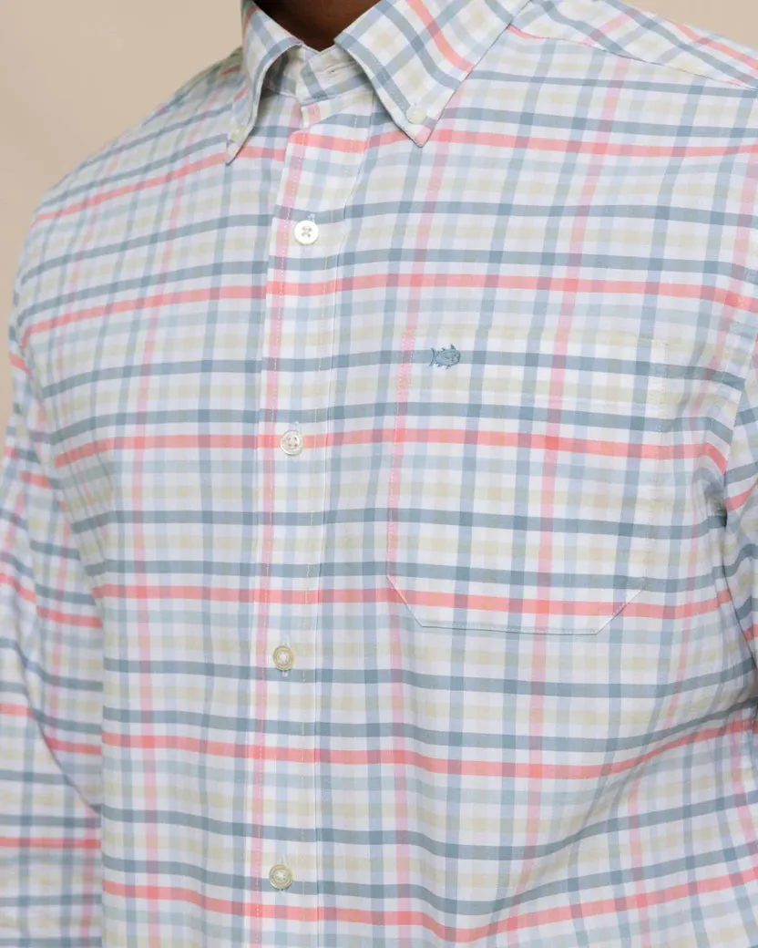 Southern Tide Men's Coastal Passage Pelham Gingham Long Sleeve Sport Shirt - Geranium Pink