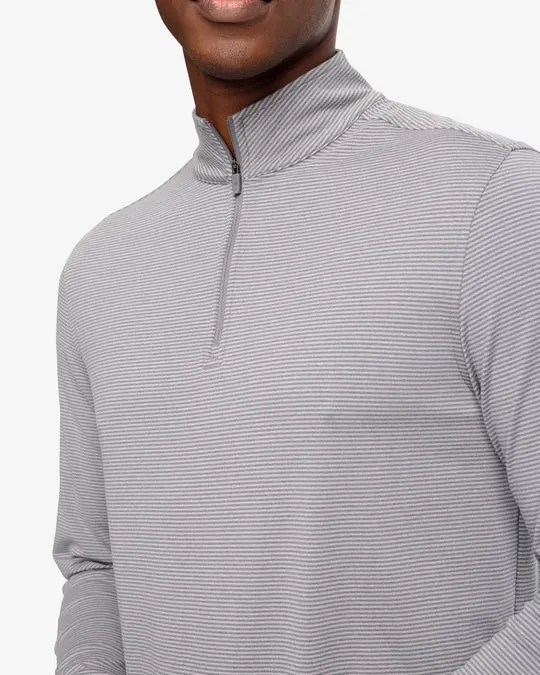 Southern Tide Men's Cruiser Heather Micro Striped Performance Quarter Zip Pullover - Heather Polarized Grey