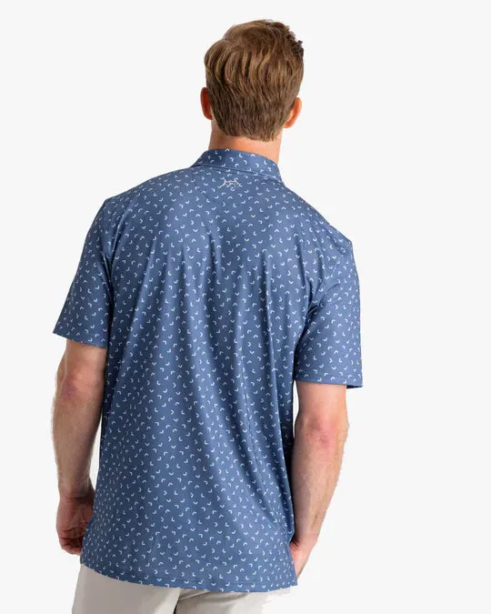 Southern Tide Men's Driver Fish Toss Print Performance Polo Shirt - Aged Denim
