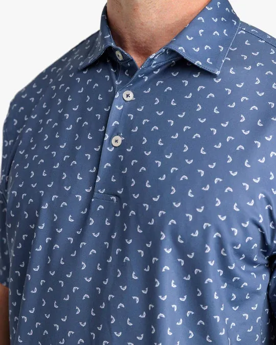 Southern Tide Men's Driver Fish Toss Print Performance Polo Shirt - Aged Denim