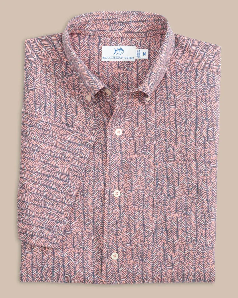 Southern Tide Men's Legally Frond Intercoastal Short Sleeve Sport Shirt - Flamingo Pink