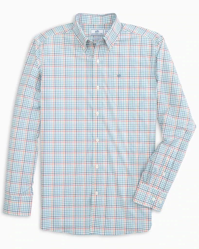 Southern Tide Men's Morada Plaid Intercoastal Performance Sport Shirt - Classic White