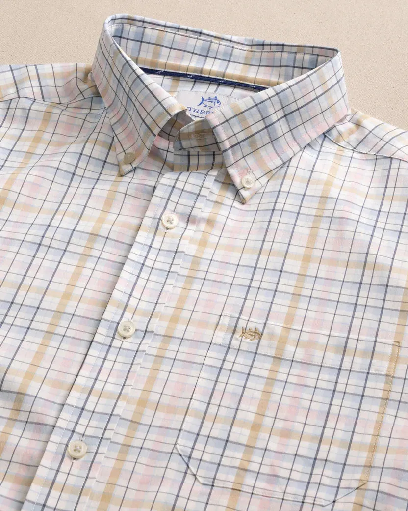 Southern Tide Men's Morris Island brrr Intercoastal Plaid Long Sleeve Sport Shirt - Parfait Pink