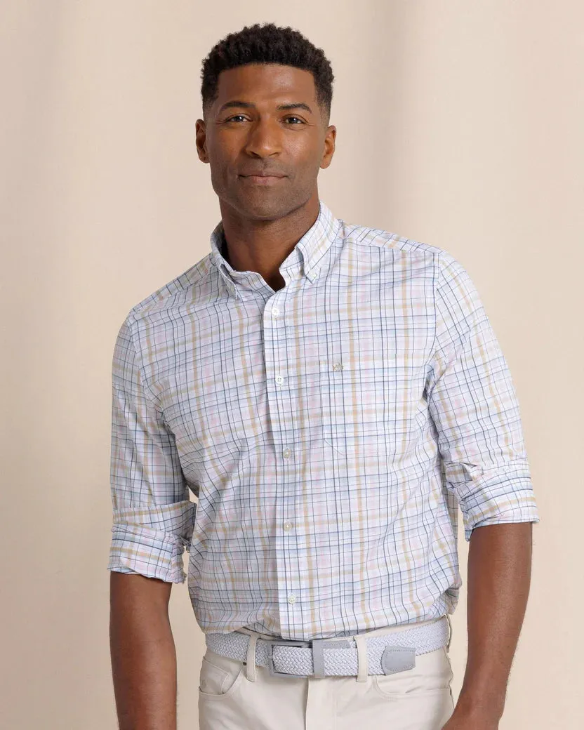 Southern Tide Men's Morris Island brrr Intercoastal Plaid Long Sleeve Sport Shirt - Parfait Pink
