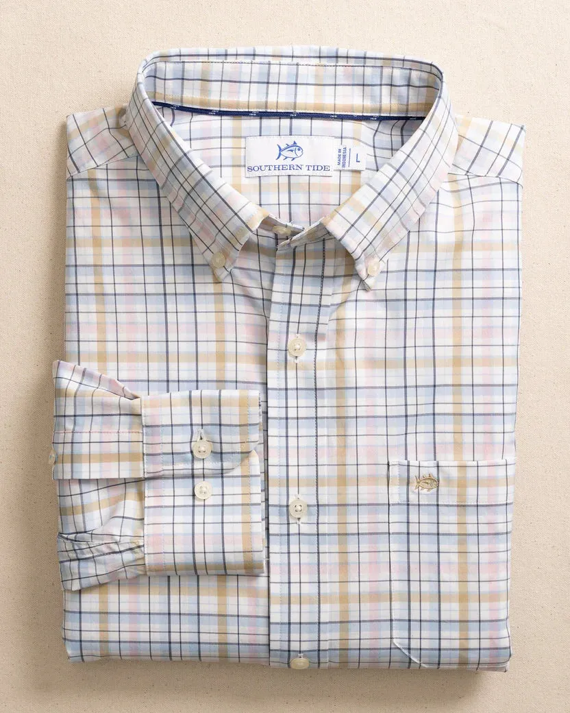 Southern Tide Men's Morris Island brrr Intercoastal Plaid Long Sleeve Sport Shirt - Parfait Pink