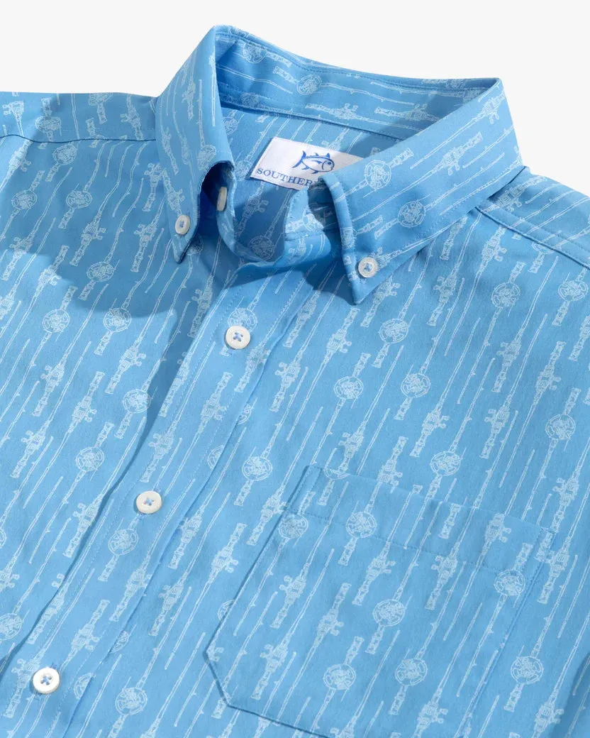 Southern Tide Men's Reel em In Intercoastal Short Sleeve Button Down Sport Shirt - Boat Blue