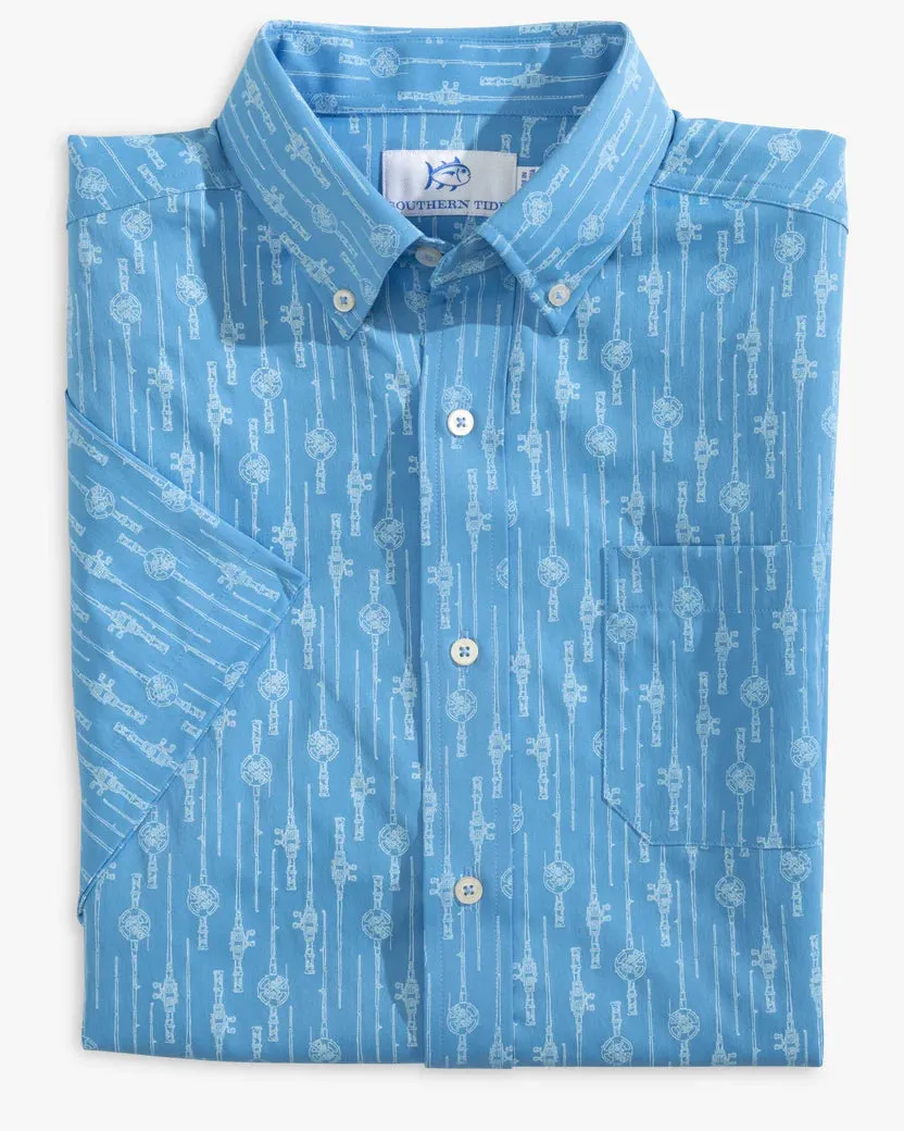 Southern Tide Men's Reel em In Intercoastal Short Sleeve Button Down Sport Shirt - Boat Blue