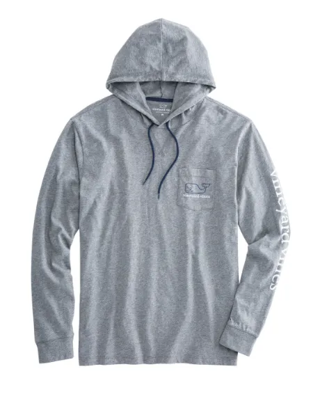 Vineyard Vines Long-Sleeve Two Toned Whale Hoodie Pocket T-Shirt - Medium Heather Grey