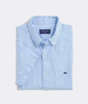 Vineyard Vines Men's Linen Short-Sleeve Solid Shirt - Jake Blue