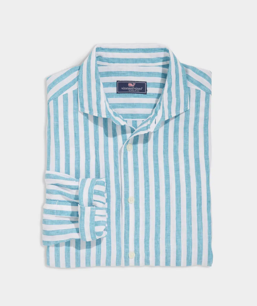 Vineyard Vines Men's Linen Stripe Spread Collar Shirt - Turquoise Fin STP