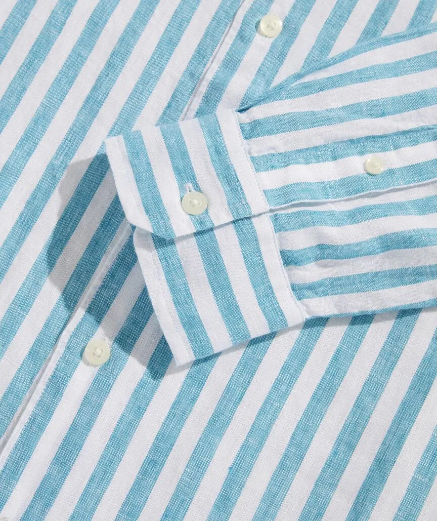 Vineyard Vines Men's Linen Stripe Spread Collar Shirt - Turquoise Fin STP