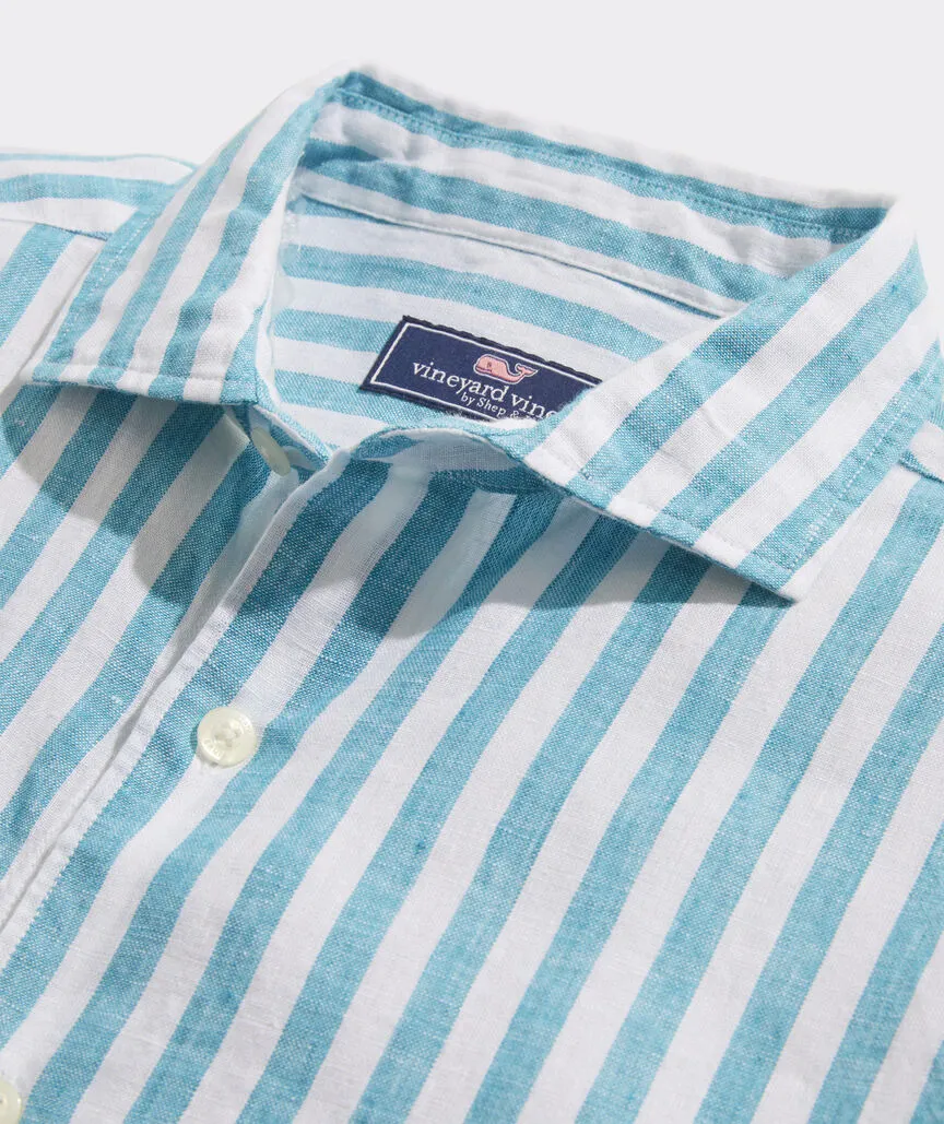 Vineyard Vines Men's Linen Stripe Spread Collar Shirt - Turquoise Fin STP