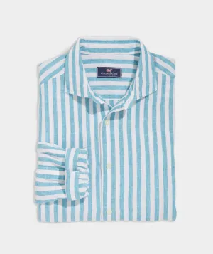 Vineyard Vines Men's Linen Stripe Spread Collar Shirt - Turquoise Fin STP