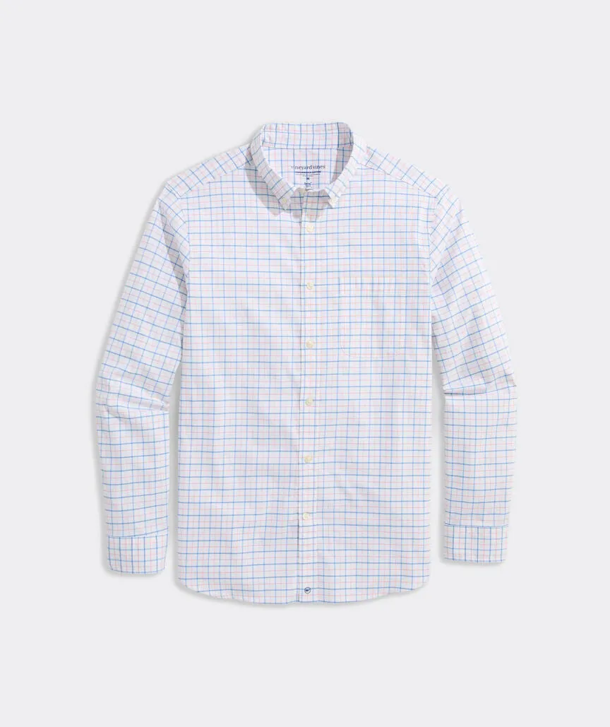 Vineyard Vines Men's Moorings Tattersall Performance Cotton Shirt - Peaches & Cream