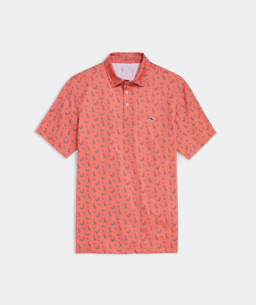 Vineyard Vines Men's Printed Sankaty Performance Polo - Oyster Just Peachy