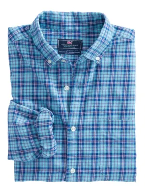 Vineyard Vines Old Coast Road Plaid Performance Flannel Classic Murray Shirt - Aqua Ocean