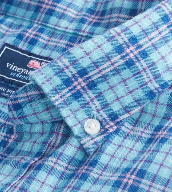 Vineyard Vines Old Coast Road Plaid Performance Flannel Classic Murray Shirt - Aqua Ocean