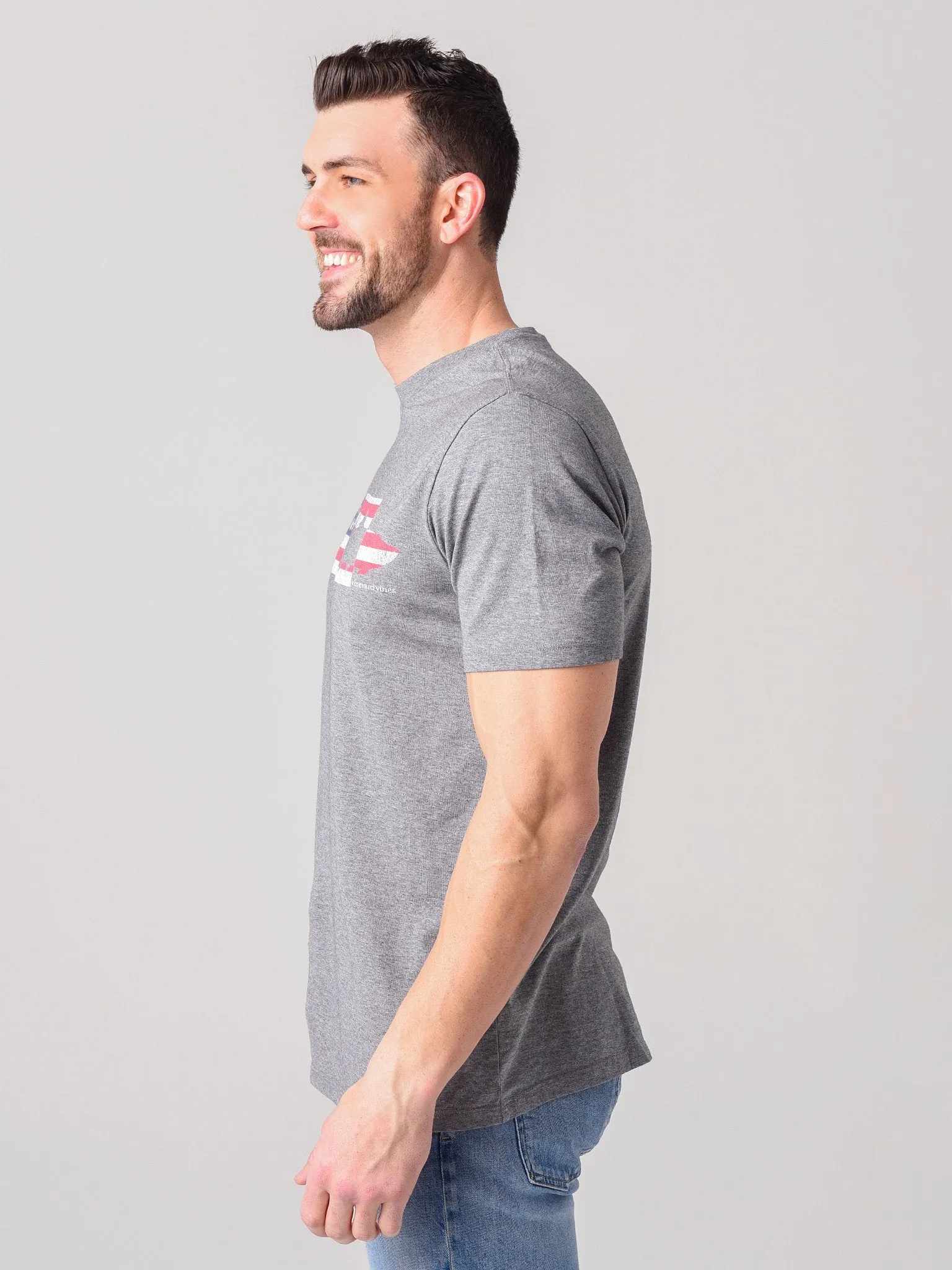 Vineyard Vines Short Sleeve USA Tarpon Chest Stripe Tee - Medium Gray Heather